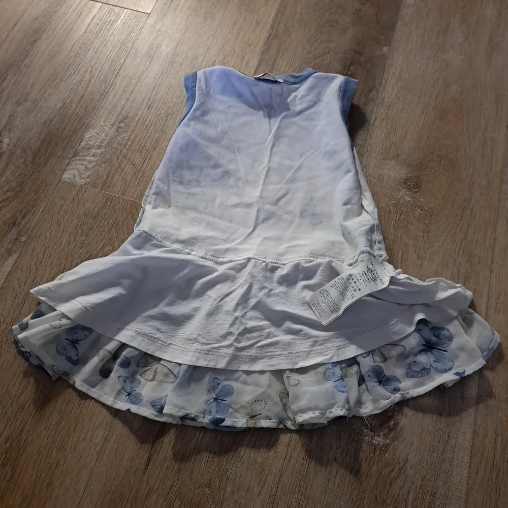 MONNALISA Kids' Blue Cream Butterfly Print Sleeveless Chiffon Dress Size 3